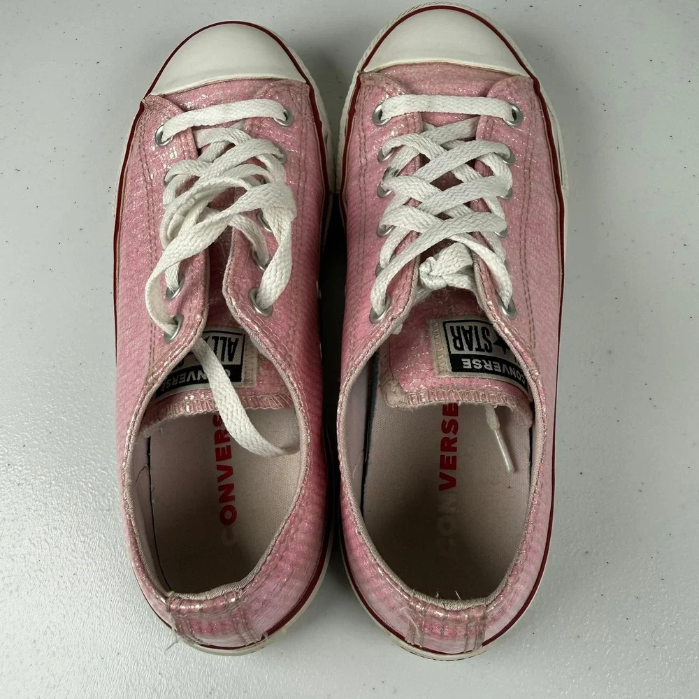 Converse Kids Size 5 Chuck Taylor All Star Pink Glitter Sparkly Low Top Sneakers